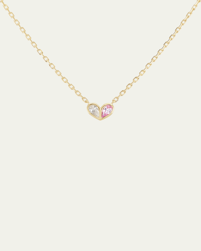 18K Yellow Gold Sweetheart Necklace with White Diamond and Light Pink Sapphire
